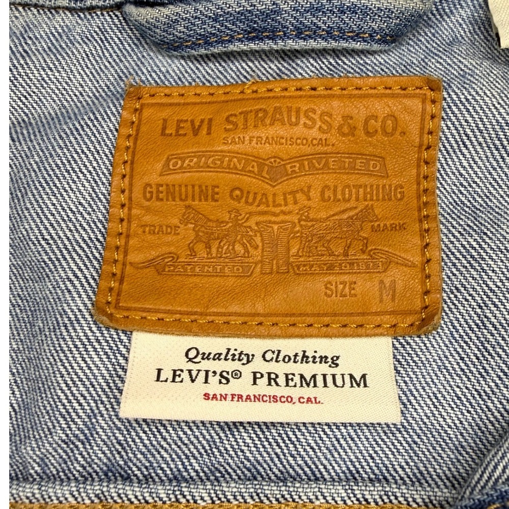 Levi's Premium Women's Medium Baggy Sport Tape Trucker Jacket Oversized Denim - Picture 7 of 9